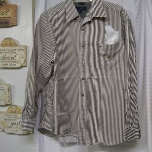 Woods & Woods Mens Shirt Stripe Brown/White Button Down Long Sleeve XL/52